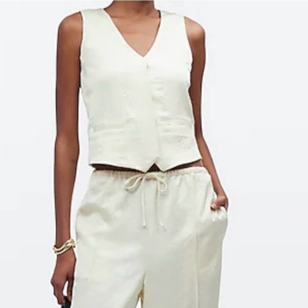 NWT Madewell Satin Button-Front Vest Top - Cake Batter Sz 14